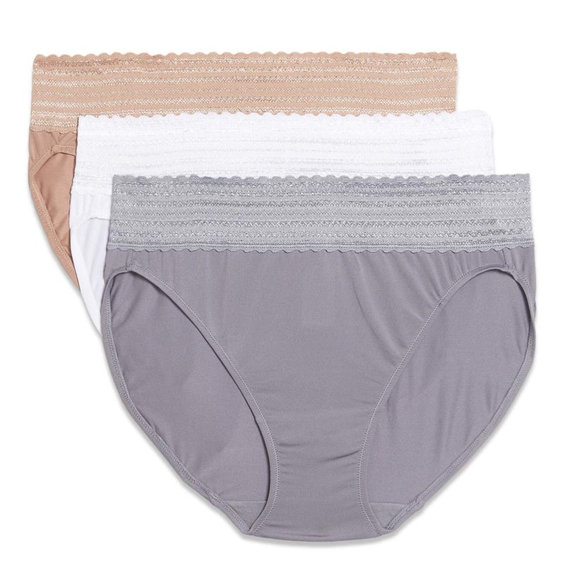 Warner's womens Blissful Benefits No Muffin Micro Hi-cut Panties With Lace Multipack Underwear, Smoked Pearl/White/Toasted Almond, Large US - Image 1